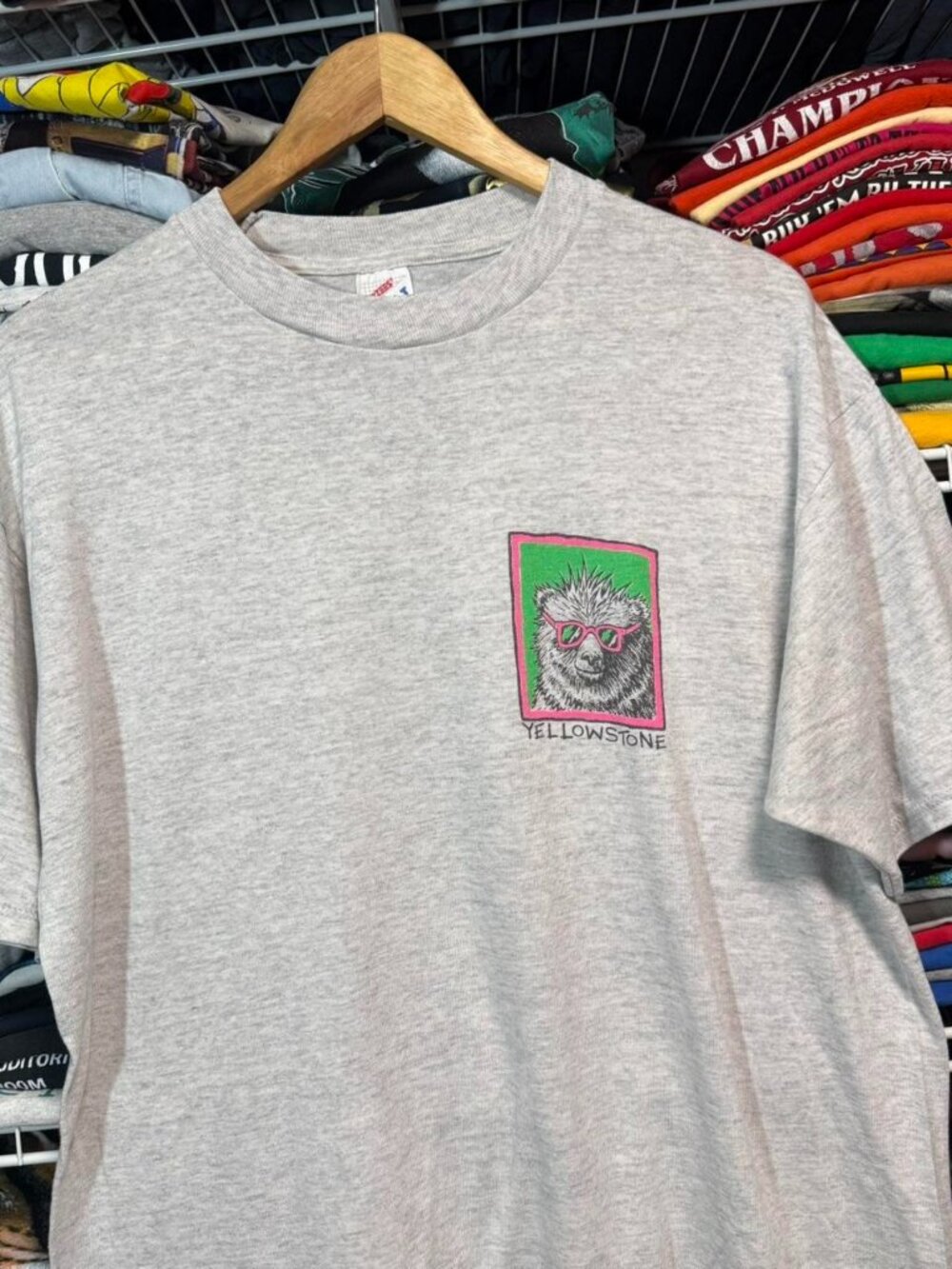 1991 Vintage Yellowstone park neon bear graphic T-shirt